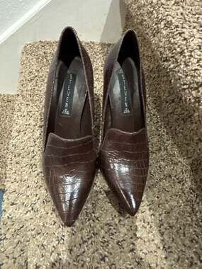 Steven by Steve Madden Brown Croc Embossed Pointed Toe Stiletto Heels ,5 inches